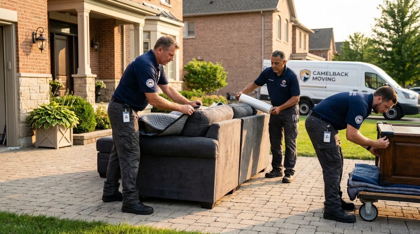 Large estate moving crew wrapping furniture in Banning, CA
